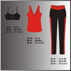 New Women Skin Tight Fitness Suits Quick Dry Elastic Sportswear Set Yoga Dancing Running Girls Three-piece Gym Sets