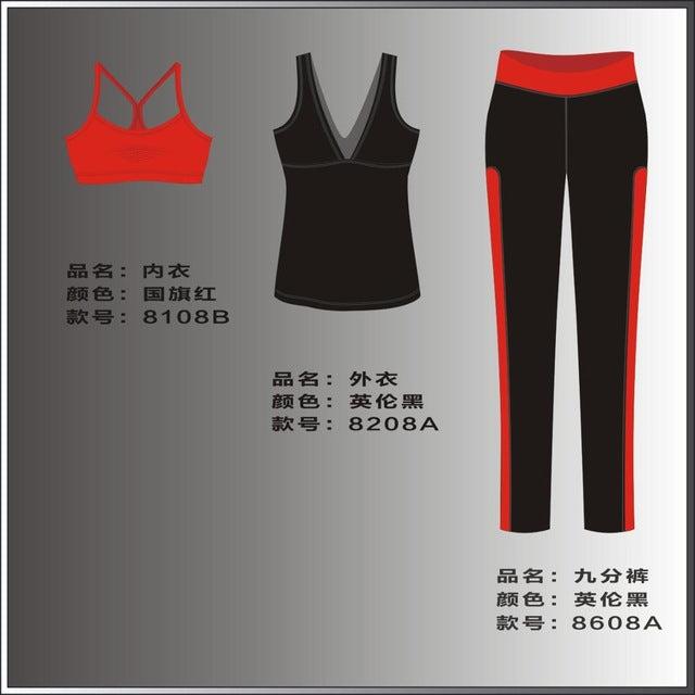 New Women Skin Tight Fitness Suits Quick Dry Elastic Sportswear Set Yoga Dancing Running Girls Three-piece Gym Sets