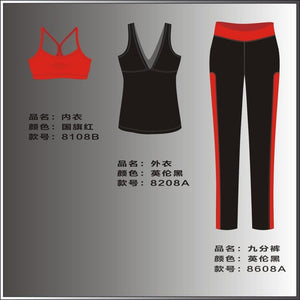 New Women Skin Tight Fitness Suits Quick Dry Elastic Sportswear Set Yoga Dancing Running Girls Three-piece Gym Sets