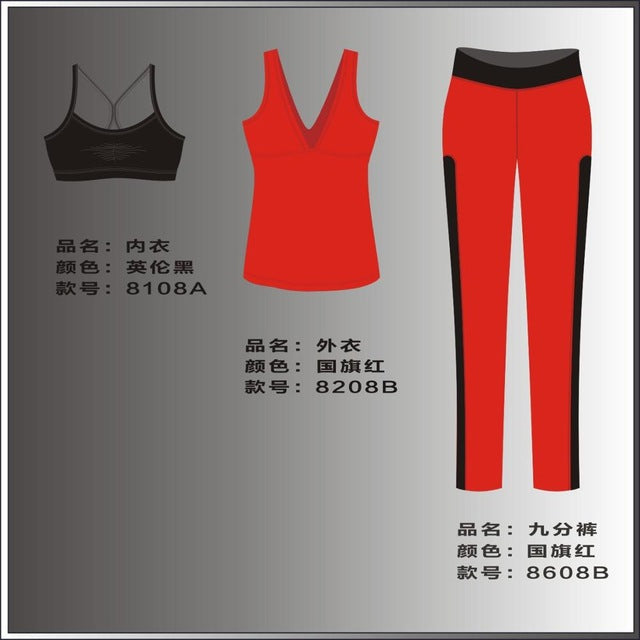 New Women Skin Tight Fitness Suits Quick Dry Elastic Sportswear Set Yoga Dancing Running Girls Three-piece Gym Sets