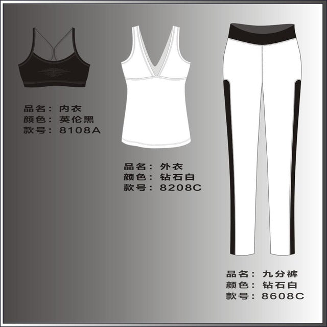 New Women Skin Tight Fitness Suits Quick Dry Elastic Sportswear Set Yoga Dancing Running Girls Three-piece Gym Sets