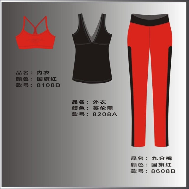 New Women Skin Tight Fitness Suits Quick Dry Elastic Sportswear Set Yoga Dancing Running Girls Three-piece Gym Sets