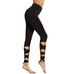 Women Sports Gym Bandage Yoga Pants Workout Cropped Leggings Fitness Lounge Athletic Pants