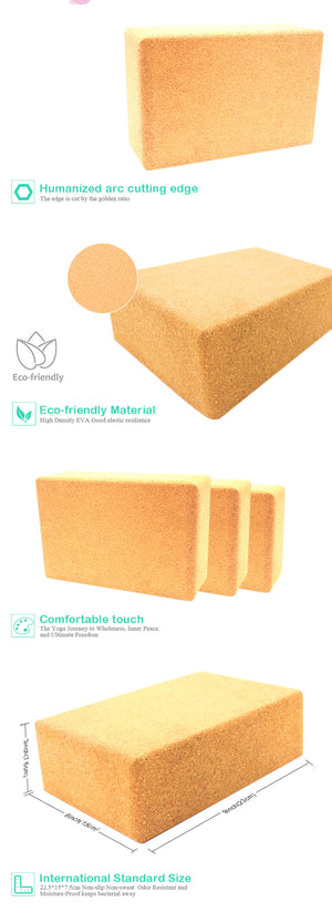 Cork Yoga Block Brick Pilates Prop Support Exercise Soft Durable Non-Slip Odor-Free Yoga Nice Aid