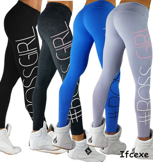 Women boss girl Letter Printing Slim Yoga Pants Sports Legging Fitness Tight Legging Ladies Jogging Gym Running Yaga Femme