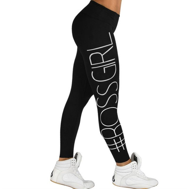 Women boss girl Letter Printing Slim Yoga Pants Sports Legging Fitness Tight Legging Ladies Jogging Gym Running Yaga Femme