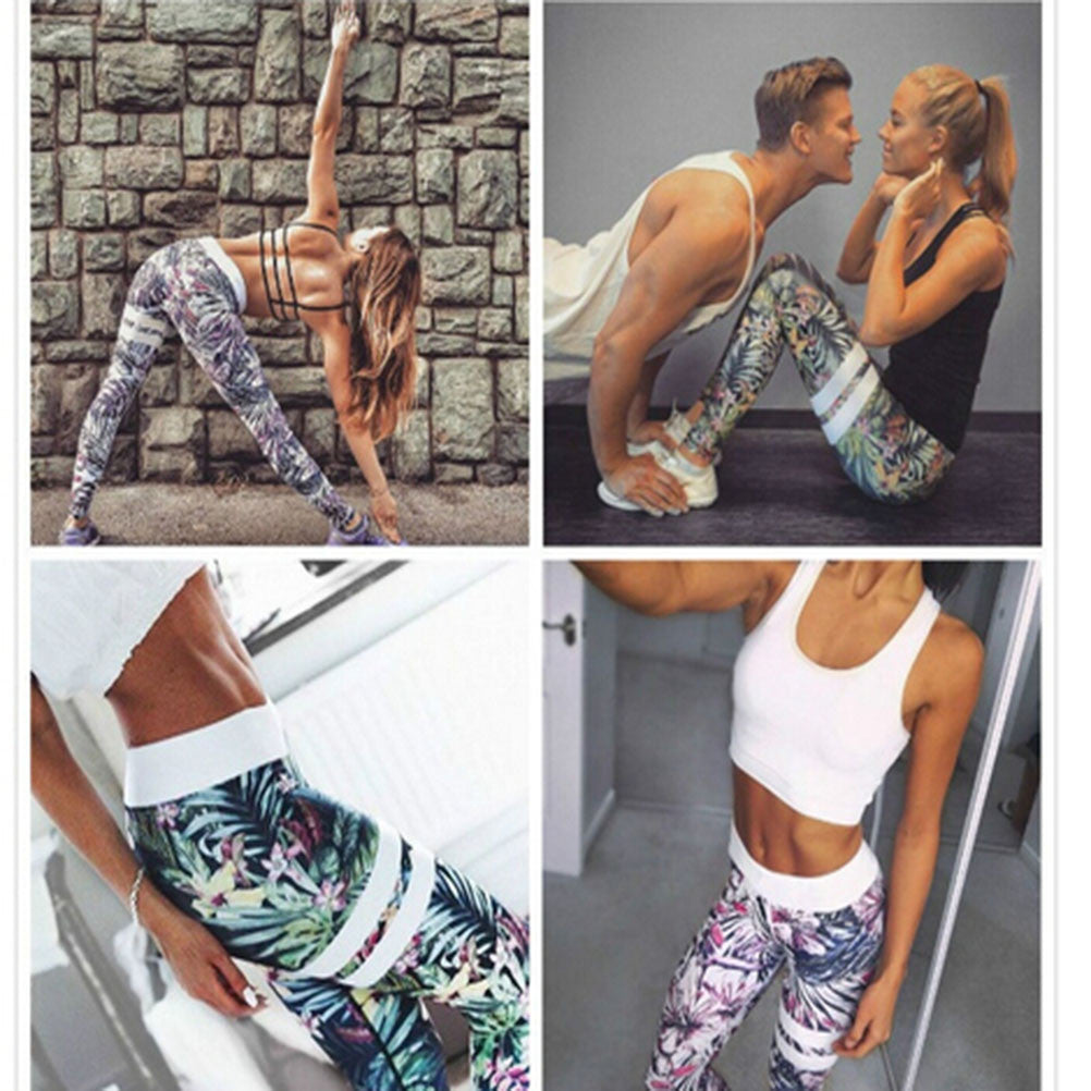 Women's Yoga Capris Pants Floral Print Fitness Leggings Fashion Trousers