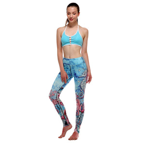 New Women Floral Yoga Pants Female printing Elastic Gym Running Sports Leggings Compression Tights