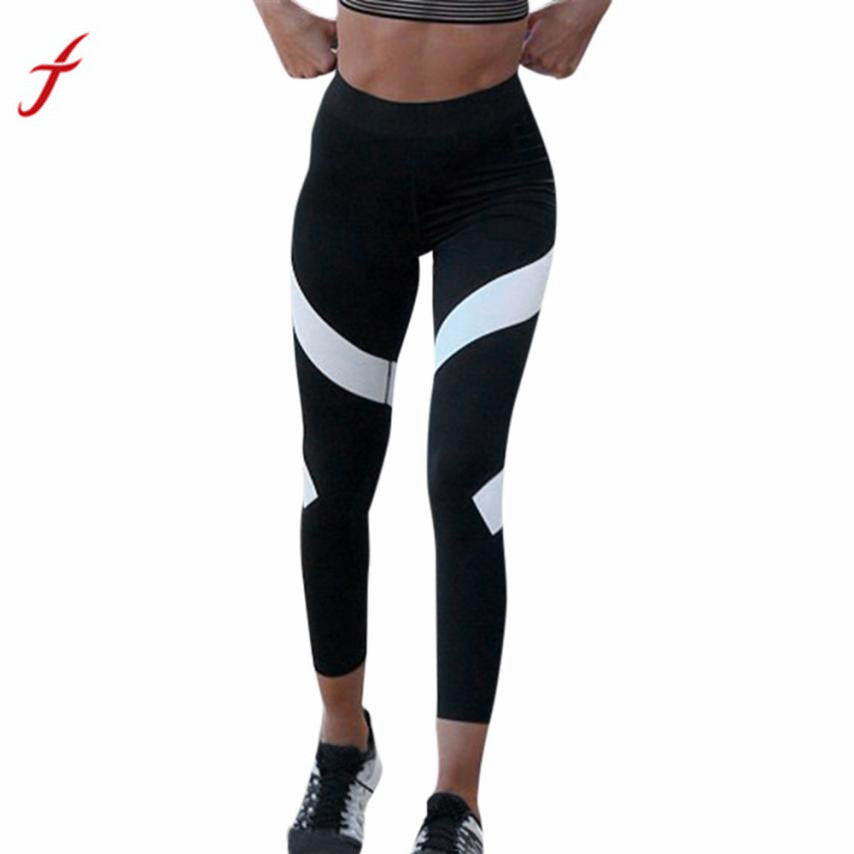 Stripped Leggings Womens Splice Skinny Workout Gym High Waist Legging Fitness Elastic Waist Cropped Ankle-Length Pants