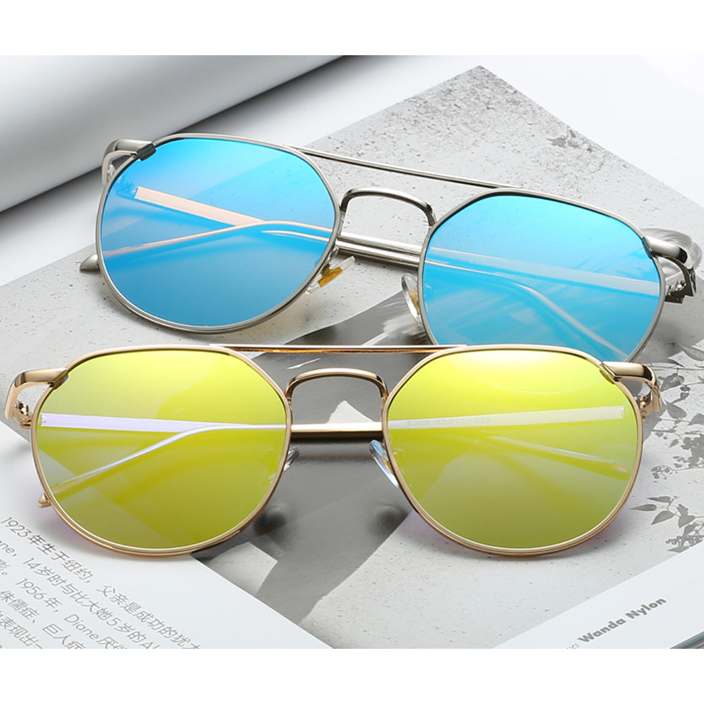 New Sunglasses Women Yellow Blue Metal Frame Circle Glasses New Brand Designer Round Sun Glasses for Women Lunette Glasses