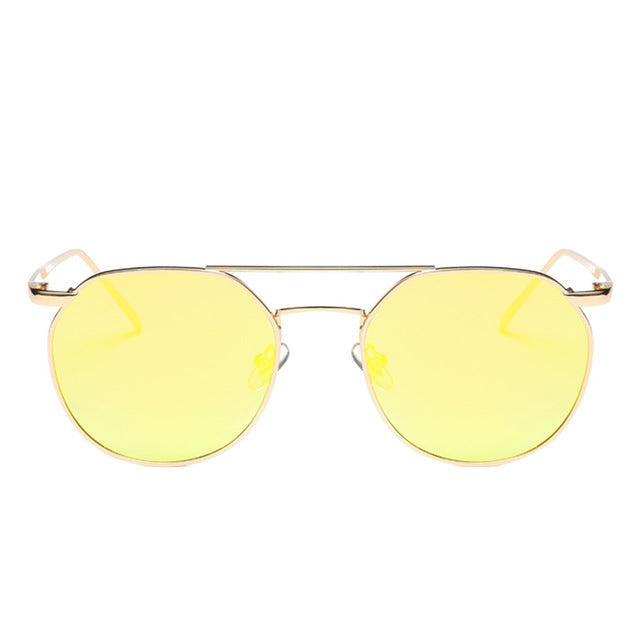 New Sunglasses Women Yellow Blue Metal Frame Circle Glasses New Brand Designer Round Sun Glasses for Women Lunette Glasses