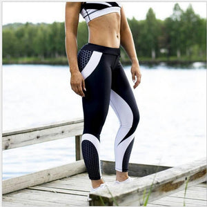 Mesh Pattern Print Leggings fitness Leggings For Women Sporting Workout Leggins Elastic Slim Black White Pants