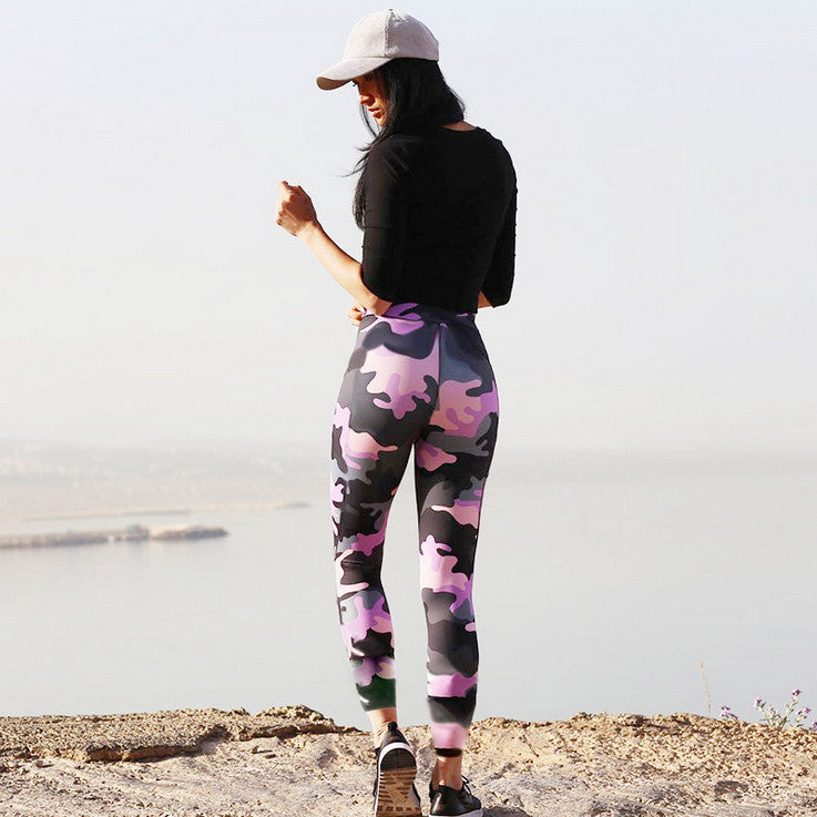 Fitness Yoga Capris Camouflage Yoga Pants Geometric Printed Yoga Leggings Fitness Gym Clothing for Women