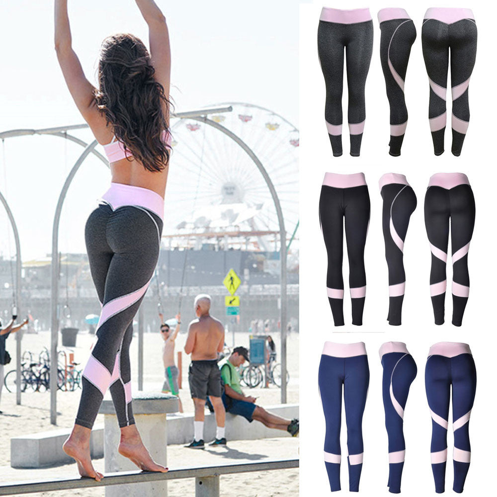 Women Skinny Leggings High Waist Elastic Yoga Fitness Sports Heart-shaped Pants