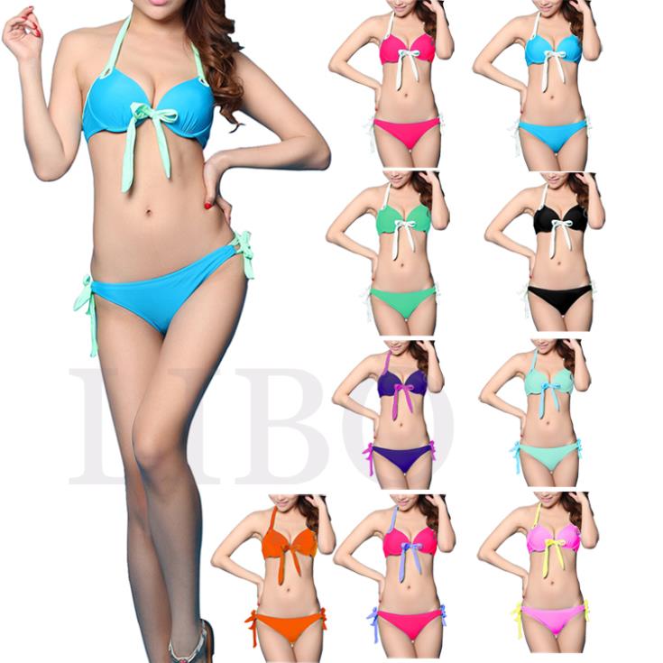 Sexy Candy Color Push-up Padded summer Women bikini set Swimwear multicolor color Swimsuits Bandeau Top Beach Wear