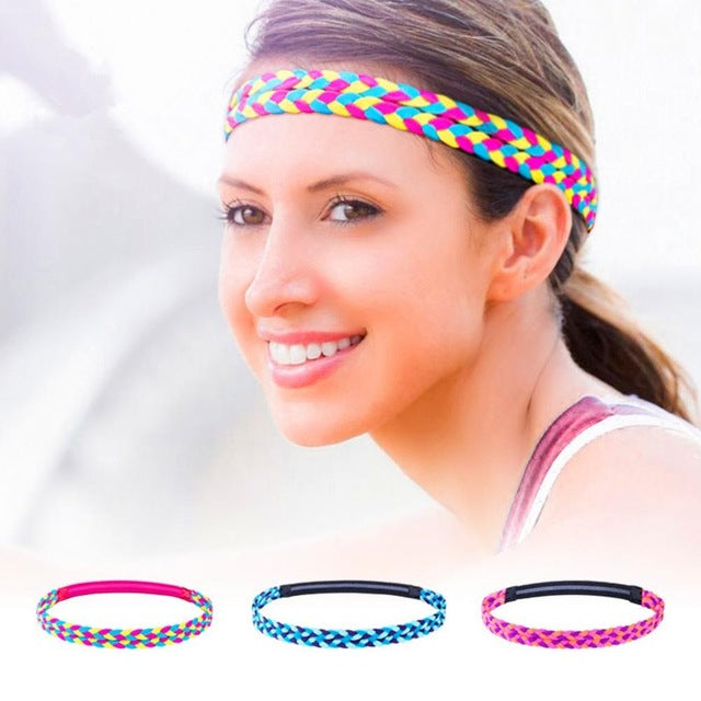 Women Outdoor Sports Fitness Braided Headband Non-slip Elastic Stretch Absorbent Headbands for Runing Yoga