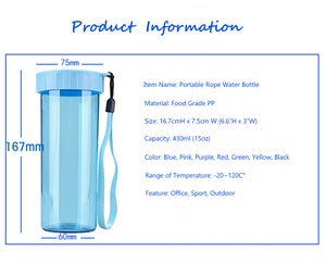 430ml Portable Straight Sport Water Bottle Outdoor BPA Free Plastic Drinkware With Rope Eco-friendly Drink Bottle